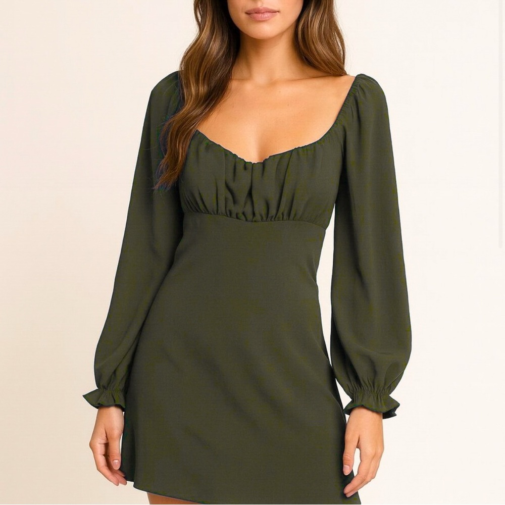 Originality Olive Green Tie-Back Long Sleeve Mini Dress